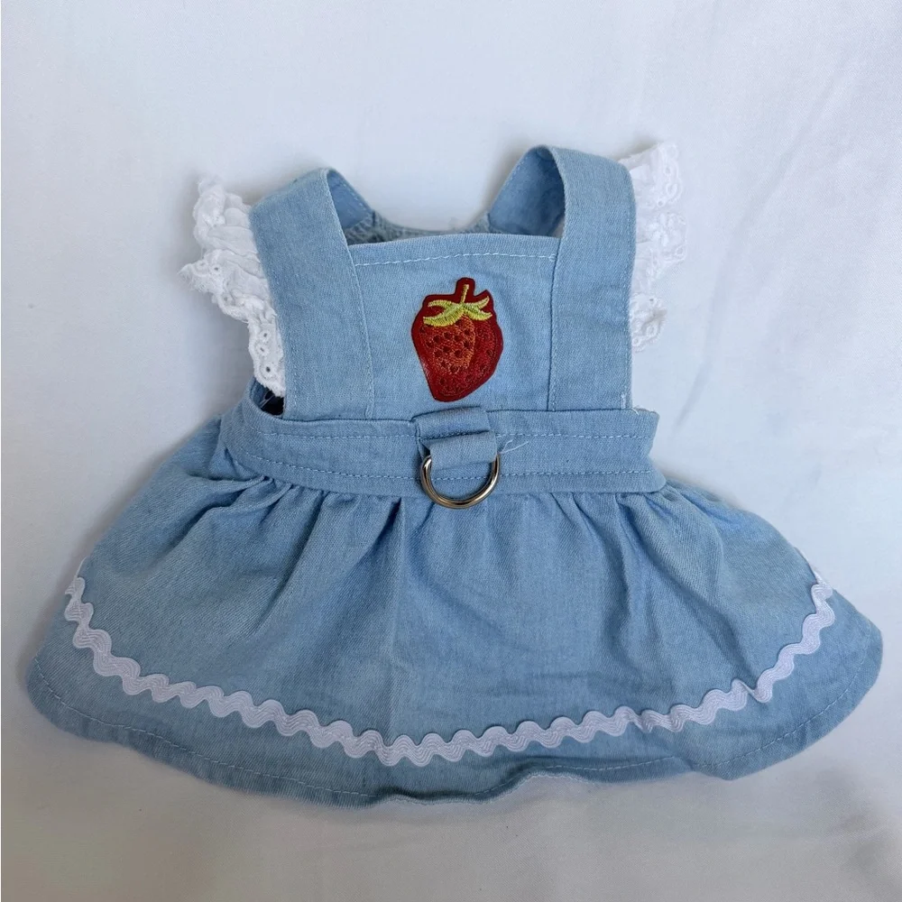 Light Blue Denim Strawberry Dog Dress with D-Ring